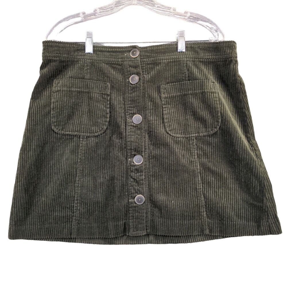 For The Republic Olive Green Corduroy Button-Front Mini Skirt